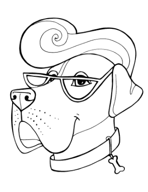Mastiff Face Funny Cartoon Glasses Dog Coloring Template