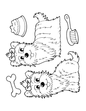 Pretty Dogs Cartoon Grooming Dog Coloring Template