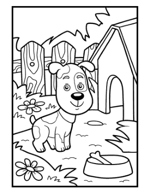 Puppy Dog Kennel Bone Dog Coloring Template