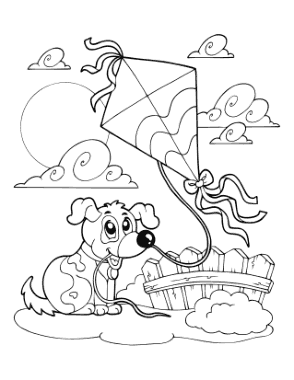 Puppy Flying Kite Dog Coloring Template