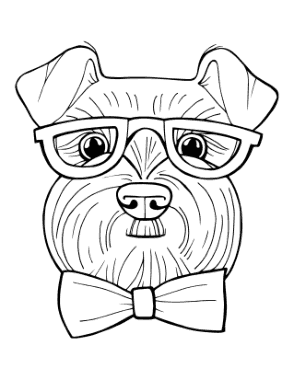Schnauzer Face Funny Cartoon Glasses Bowtie Dog Coloring Template
