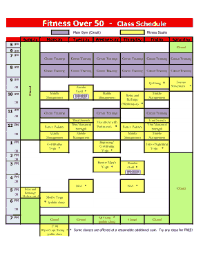 Fitness Class Schedule Template