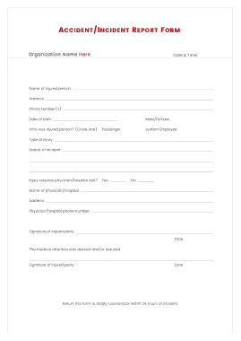 Accident Incident Report Form Template