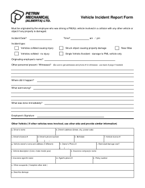 Company Vehicle Incident Report Form Template