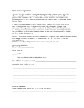 Crime Incident Report Form Template