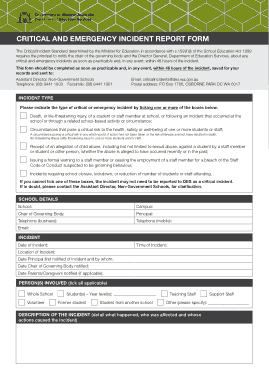 Critical Emergency Incident Report Form Template
