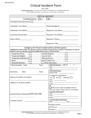 Critical Incident Reporting Form Template