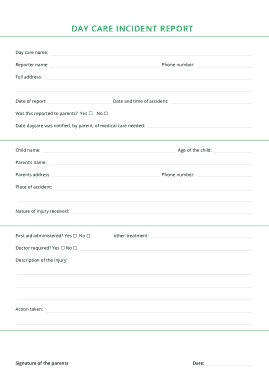 Day Care Incident Report Template