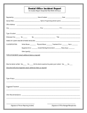 Dental Office Incident Report Template