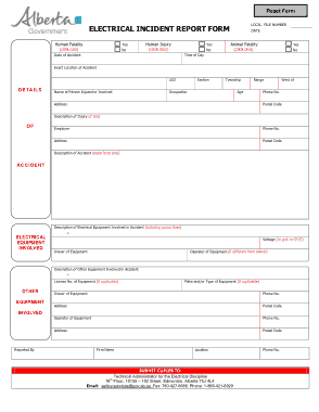 Electrical Incident Report Form Template