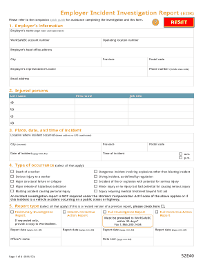 Employer Incident Investigation Report Template