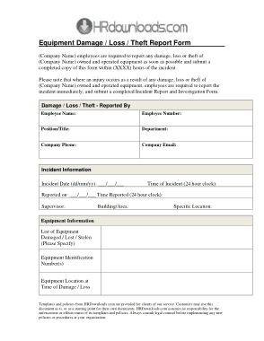 Equipment Damage Loss Theft Report Form Template