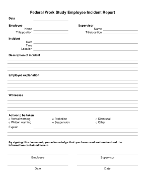Federal Work Employee Incident Report Template