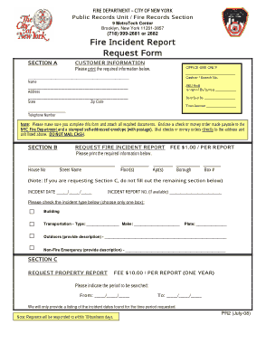 Fire Department Incident Report Request Form Template