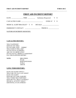 First Aid Incident Report Example Template