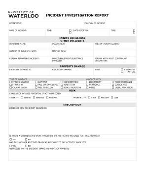 Incident Investigation Report Fillable Template