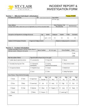 Incident Report and Investigation Form Template
