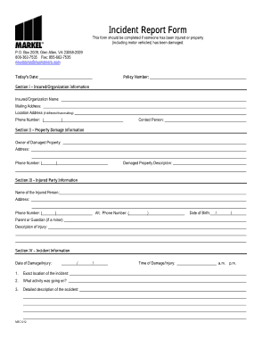 Injured Incident Reporting Form Template