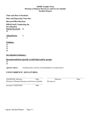 KDHE Incident Report Form Template