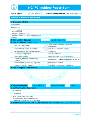 Machine Incident Report Format Form Template