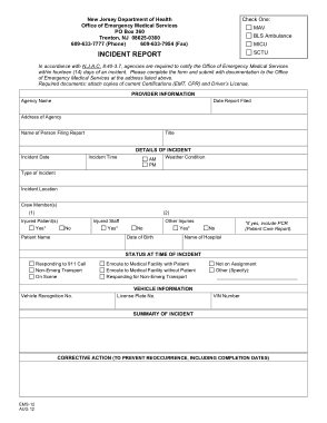 Medical Emergency Incident Report Form Template