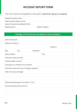 Personal Injury or Property Incident Report Template