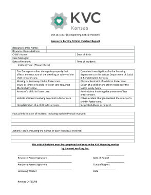 Resource Family Critical Incident Report Template