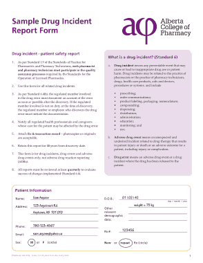 Sample Drug Incident Report Form Template