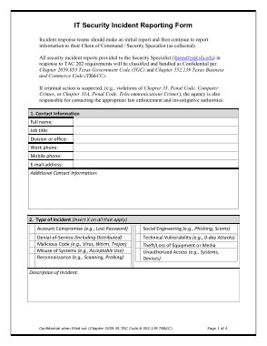 Sample Security Incident Report Form Template