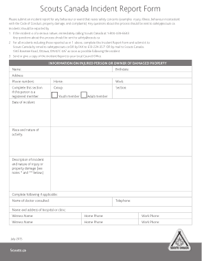 Scouts Incident Report Form Template