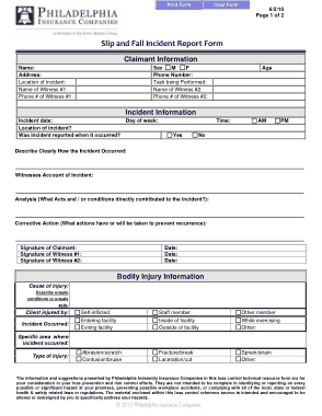 Slip and Fall Incident Report Form Template