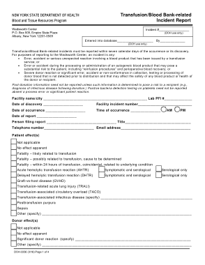 Transfusion and Blood Bank Incident Report Template
