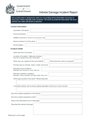 Vehicle Damage Incident Report Template