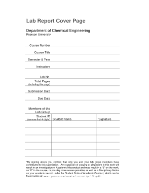 Chemical Lab Report Cover Page Template