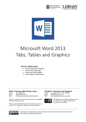Microsoft Word 2013 Tabs Tables And Graphics