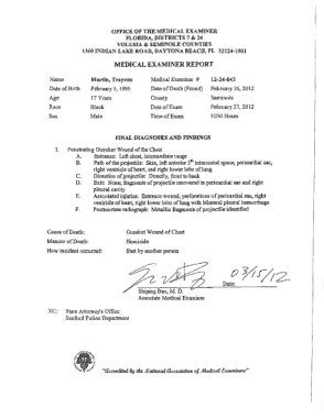 Medical Examiner Report Example Template