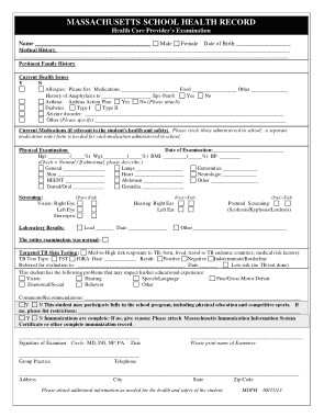 School Medical Health Records Form Template