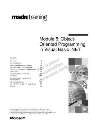 Free Download PDF Books, Object Oriented Programming In Visual Basic .Net Module 5