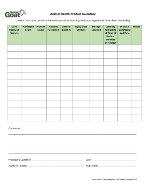 Animal Health Product Inventory Report Template