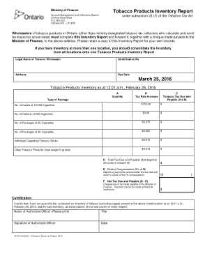 Tobacco Products Inventory Report Template
