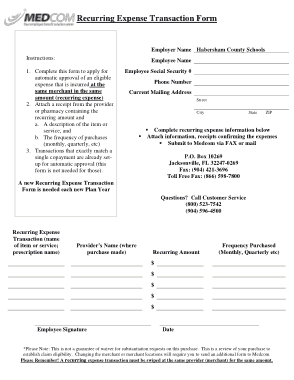 Recurring Transaction Expense Form Template