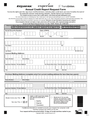 Equifax Annual Credit Report Request Form Template