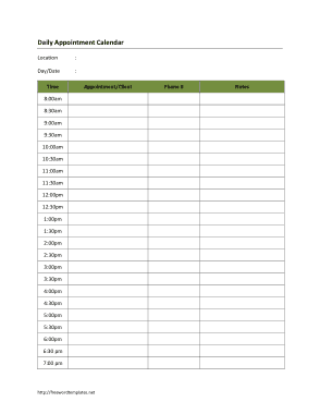 Free Download PDF Books, Daily Appointment Calendar Schedule Template
