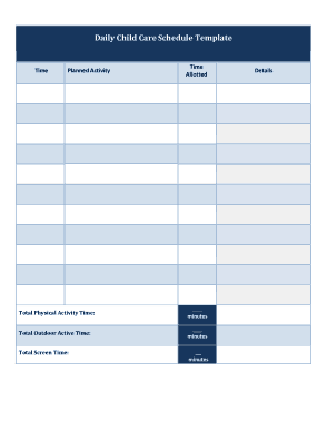 Daily Child Care Schedule Template