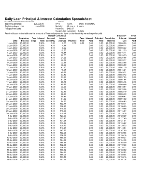 Daily Loan Principal and Interest Calculation Spreadsheet Template