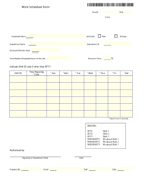 Daily Work Schedule Form Template