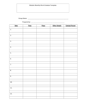 Free Download PDF Books, Editable Monthly Work Schedule Template