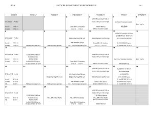 Payroll Department Monthly Work Schedule Template