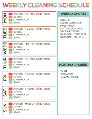 Weekly Cleaning Task Schedule Template