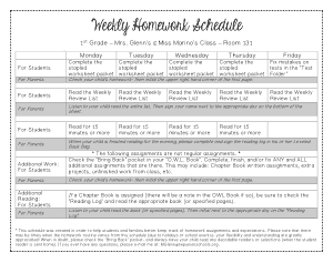 Weekly Homework Schedule Template